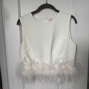 White Top with Feather Detail